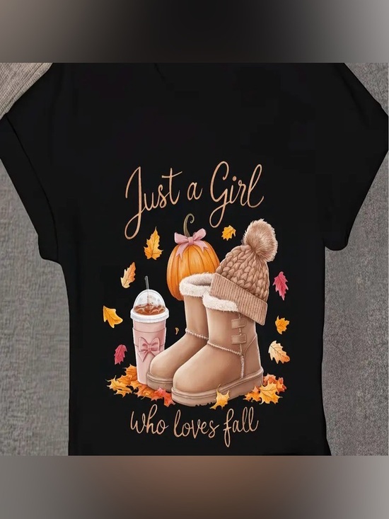 Tops - NWOT Women Just a Girl Who Loves Fall Graphic Tee - Black XL
